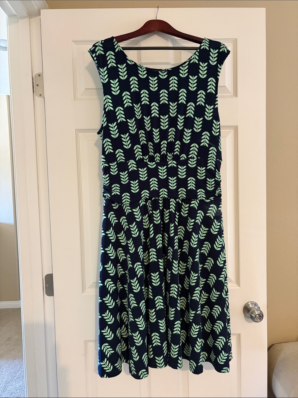 Ann Taylor Navy and Green Leaf Print Dress